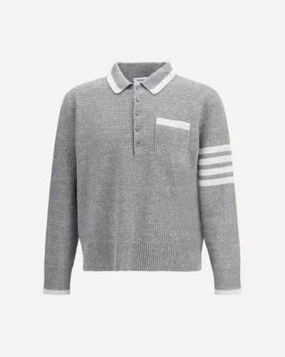Thom Browne Grey Polo Shirt With 4-bar Detail On The Sleeve In Wool And Silk Blend Man In Gray