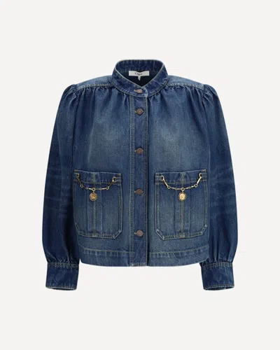Chloé Blue Jacket With High Neck And Chain Detail On The Front In Denim Woman