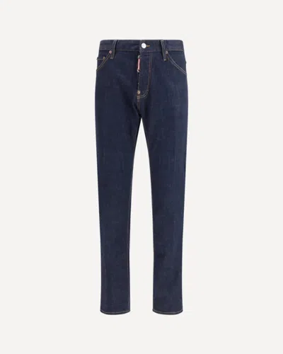 Dsquared2 Five-pocket Button-up Jeans With Logo Patch In Blue