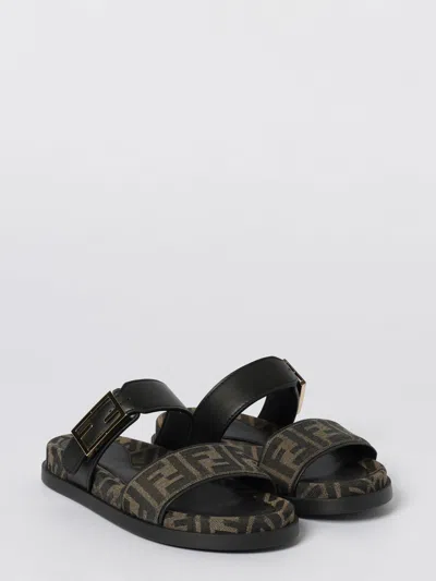 Fendi Leather Sandals With Double Strap And Buckle In Black