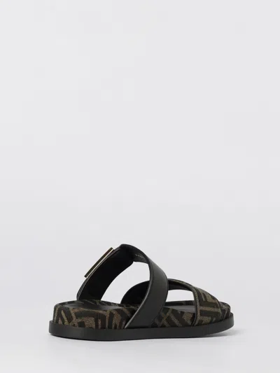 Fendi Leather Sandals With Double Strap And Buckle In Black