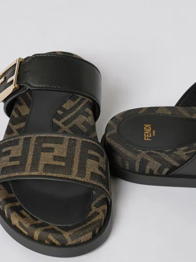 Fendi Leather Sandals With Double Strap And Buckle In Black