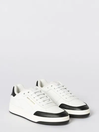Saint Laurent White And Black Leather Sneakers In Multi