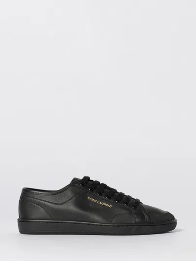 Saint Laurent Leather Sneakers With Almond Toe And Perforated Style In Black