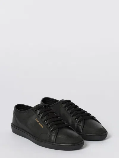 Saint Laurent Leather Sneakers With Almond Toe And Perforated Style In Black