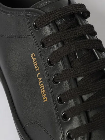 Saint Laurent Leather Sneakers With Almond Toe And Perforated Style In Black