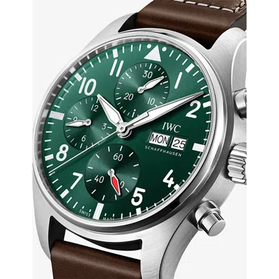 Iwc Schaffhausen Mens Pilot's Chronograph Stainless-steel Automatic Watch 41mm In Green