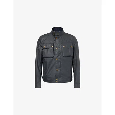 Belstaff Mens Dark Navy Racemaster High-neck Waxed-cotton Jacket In Blue