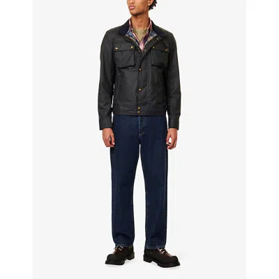 Belstaff Mens Dark Navy Racemaster High-neck Waxed-cotton Jacket In Blue