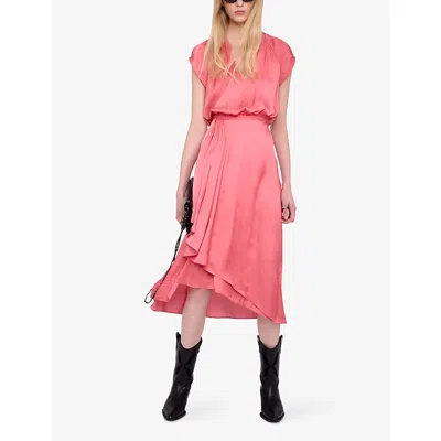 Zadig & Voltaire Womens Tea Rose Randall V-neck Raglan-sleeve Satin Midi Dress Xs In Pink