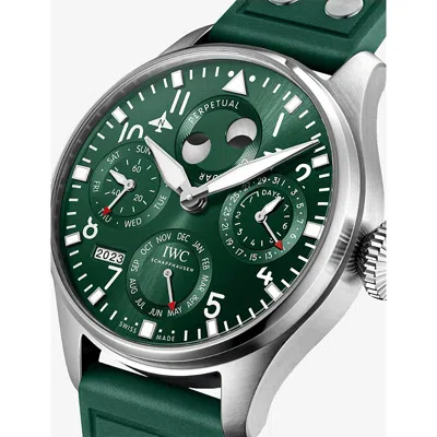 Iwc Schaffhausen Stainless Steel Big Pilot's Watch Perpetual Calendar Watch In Green