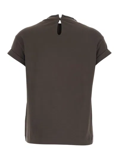 Brunello Cucinelli Crystal-embellished Stretch-cotton T-shirt In Green