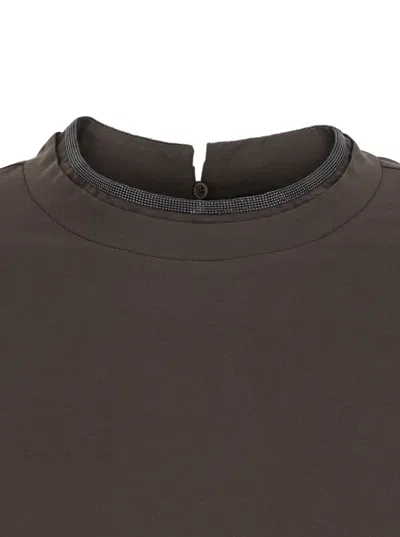 Brunello Cucinelli Crystal-embellished Stretch-cotton T-shirt In Green
