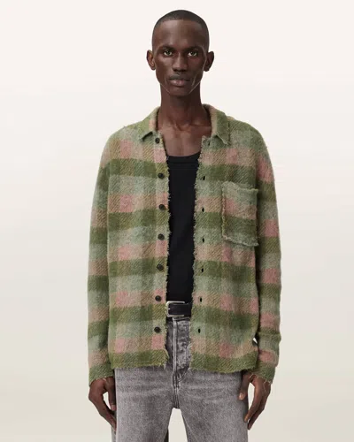 Allsaints Mens Sunbaked Pink Adler Checked Wool And Alpaca-blend Cardigan In Multi