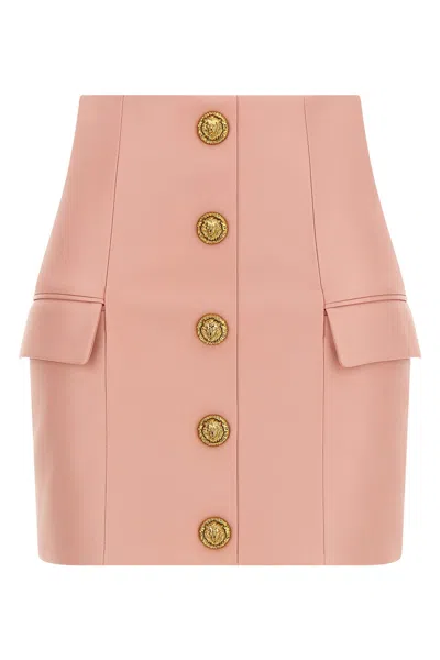 Balmain Short Lambskin Skirt With Buttons In Animal Print