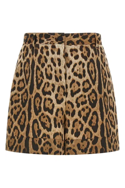 Dolce & Gabbana High Waist Leopard Stretch Drill Shorts In Animal Print