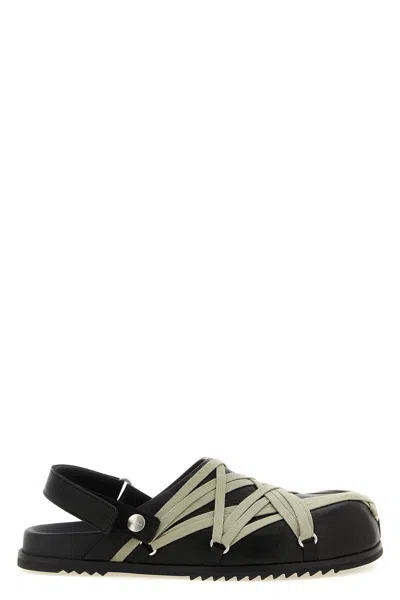 Rick Owens Megalace Mule Granola Black Leather Sandals
