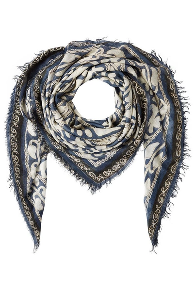 Figue Suzani Print Scarf With Silk In Blue
