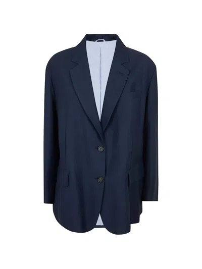 Brunello Cucinelli Buttoned Flap-pocket Blazer In Blue