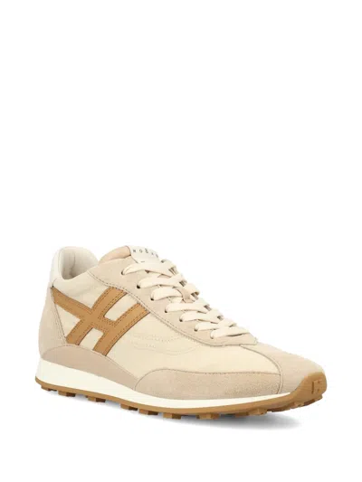 Hogan Low Top Sneakers Contrast Panel Rubber Sole In Neutral