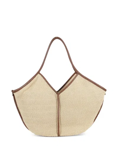 Hereu Calella Raffia Tote Contrast Trim Handles In Neutral
