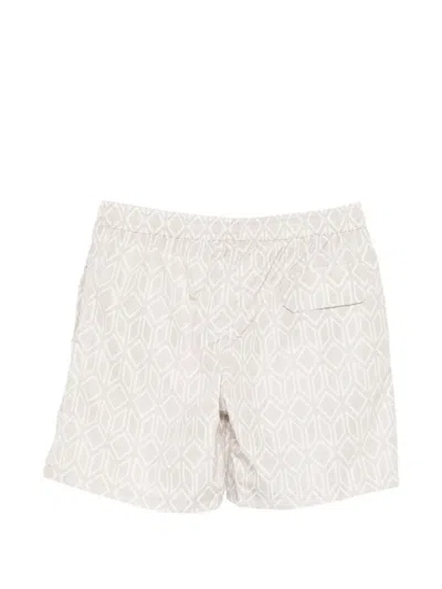 Eleventy Geometric-pattern Beach Shorts In Neutral