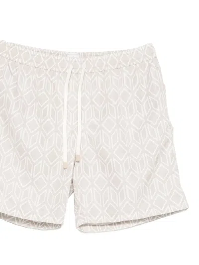 Eleventy Geometric-pattern Beach Shorts In Neutral