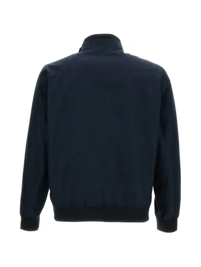 Woolrich High Collar Blue Bomber Jacket With Two-way Zip Closure In Blue