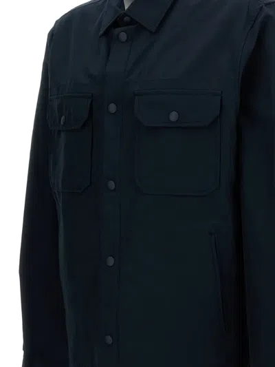 Woolrich High Collar Blue Bomber Jacket With Two-way Zip Closure In Blue