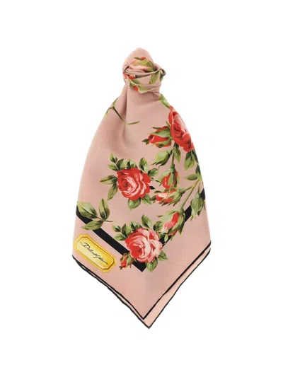 Dolce & Gabbana Women Multicolor Silk Square Scarf With All-over Floral Motif And Logo On The Front In Multi