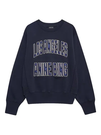 Anine Bing Womens Vintage Black Harry Logo-embroidered Cotton Sweatshirt In Blue