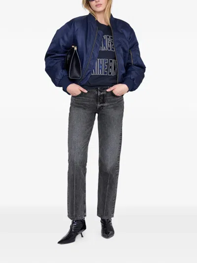 Anine Bing Womens Vintage Black Harry Logo-embroidered Cotton Sweatshirt In Blue