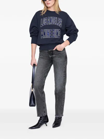 Anine Bing Womens Vintage Black Harry Logo-embroidered Cotton Sweatshirt In Blue