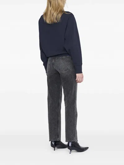 Anine Bing Womens Vintage Black Harry Logo-embroidered Cotton Sweatshirt In Blue