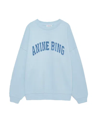 Anine Bing Light Blue Crewneck Embroidery Logo Sweatshirt