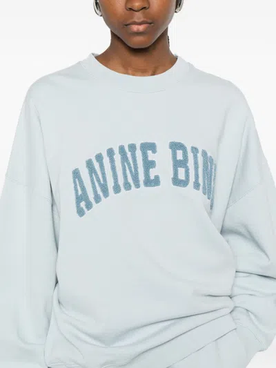 Anine Bing Light Blue Crewneck Embroidery Logo Sweatshirt