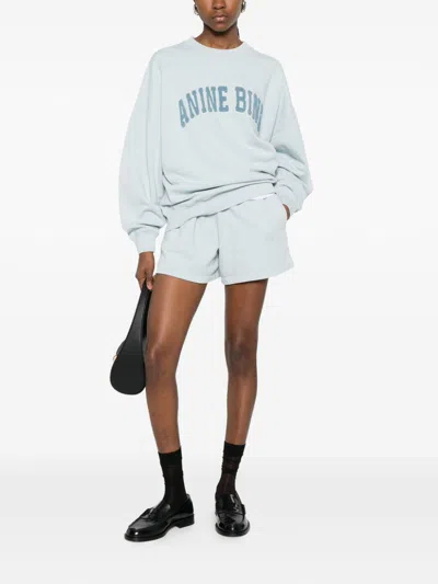 Anine Bing Light Blue Crewneck Embroidery Logo Sweatshirt