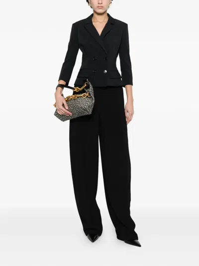 Elisabetta Franchi Jacket In Stretch Technical Fabric With Belt In Blue