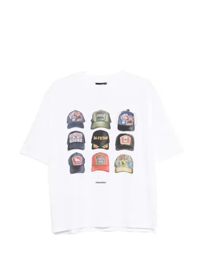 Dsquared2 Men White T-shirt With Front Print And Back Logo In Cotton Man In White