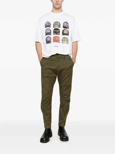 Dsquared2 Men White T-shirt With Front Print And Back Logo In Cotton Man In White