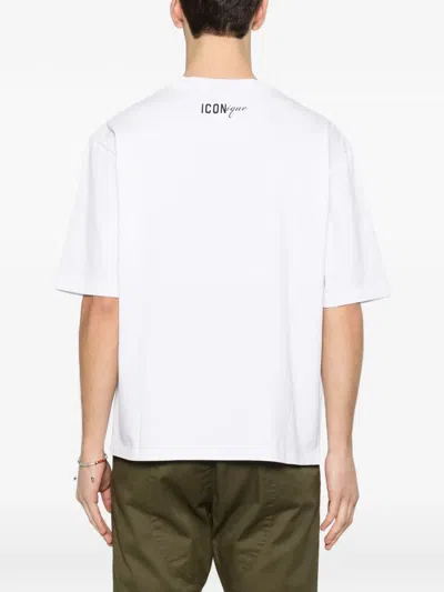 Dsquared2 Men White T-shirt With Front Print And Back Logo In Cotton Man In White