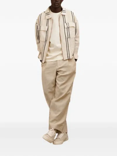 Only The Blind Striped Patch-pocket Jacket In Neutral