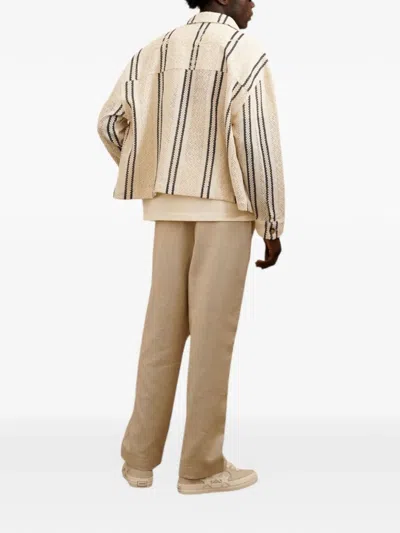 Only The Blind Striped Patch-pocket Jacket In Neutral