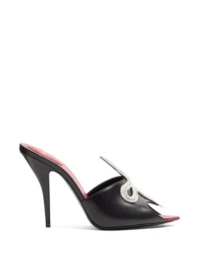 Valentino Garavani 105mm Strass Snake Leather Mule Pumps In Black