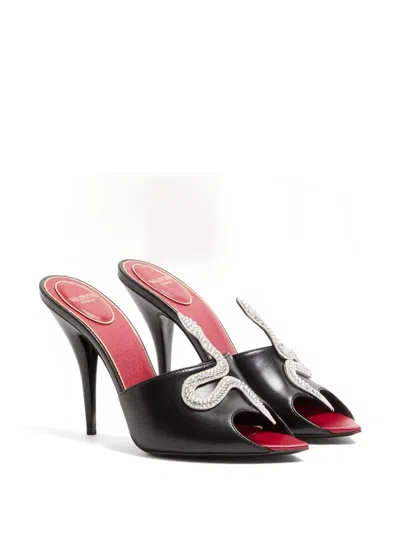 Valentino Garavani 105mm Strass Snake Leather Mule Pumps In Black