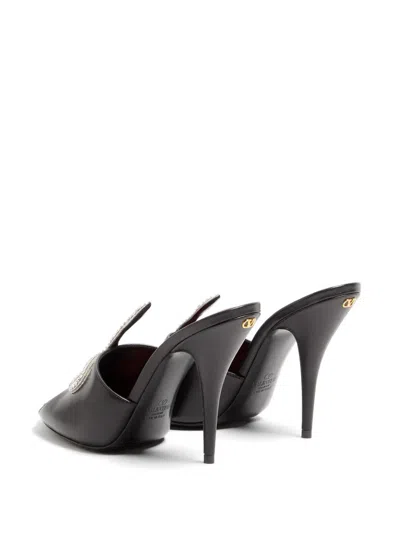 Valentino Garavani 105mm Strass Snake Leather Mule Pumps In Black