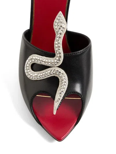 Valentino Garavani 105mm Strass Snake Leather Mule Pumps In Black
