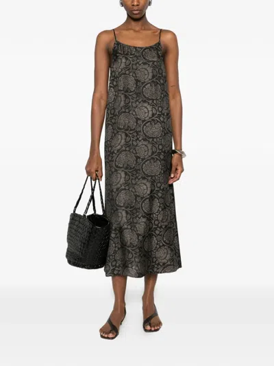 Uma Wang Long Dress Anaya Maxi Spaghetti Straps Floral In Black