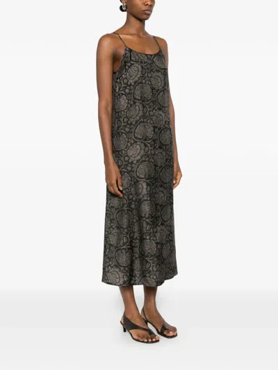 Uma Wang Long Dress Anaya Maxi Spaghetti Straps Floral In Black
