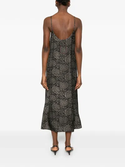 Uma Wang Long Dress Anaya Maxi Spaghetti Straps Floral In Black